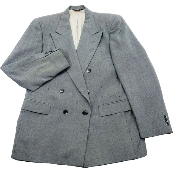 Johnny Carson Vtg Sport Coat Rare Double Breast 42 44 Houndstooth Black Gray 70s - Picture 2 of 16